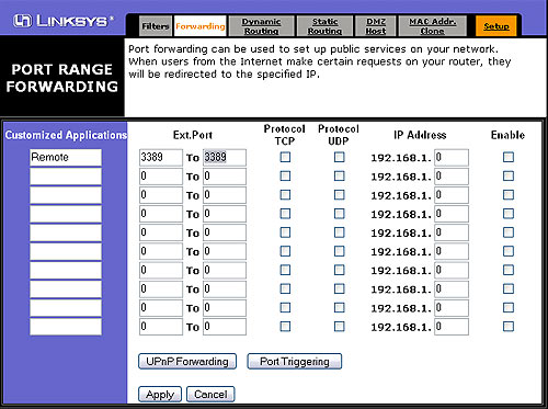 Select the ports to forward