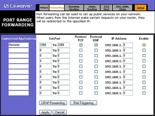 Enable the port forwarding rule you just created